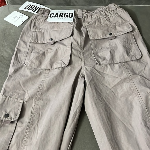 Orange kiss essentials CARGO pants small polyester cotton taupe pockets elastic - Picture 8 of 12